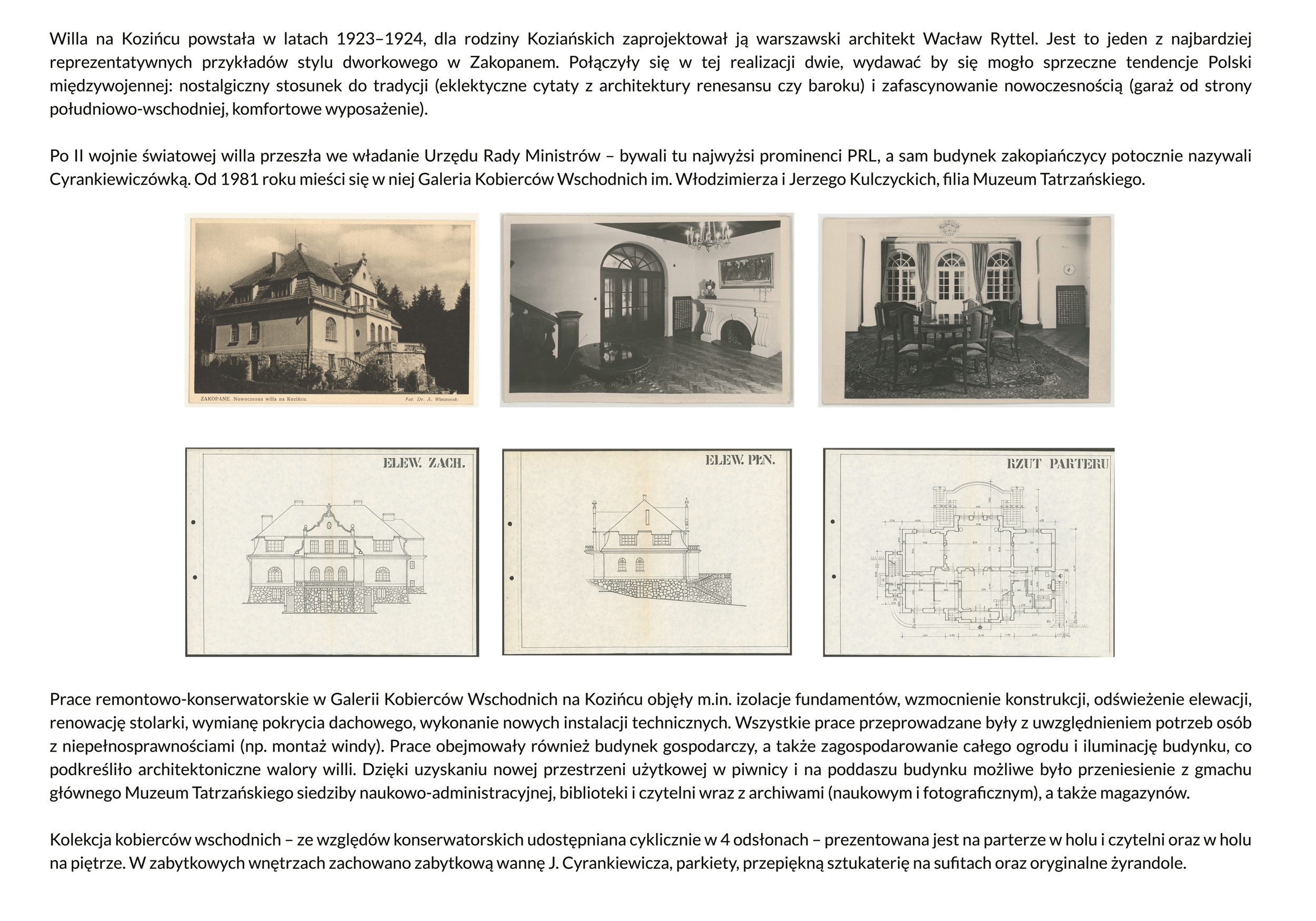 Stare zdjęcia willi Koziańskich i skany projektu z informacją historyczną