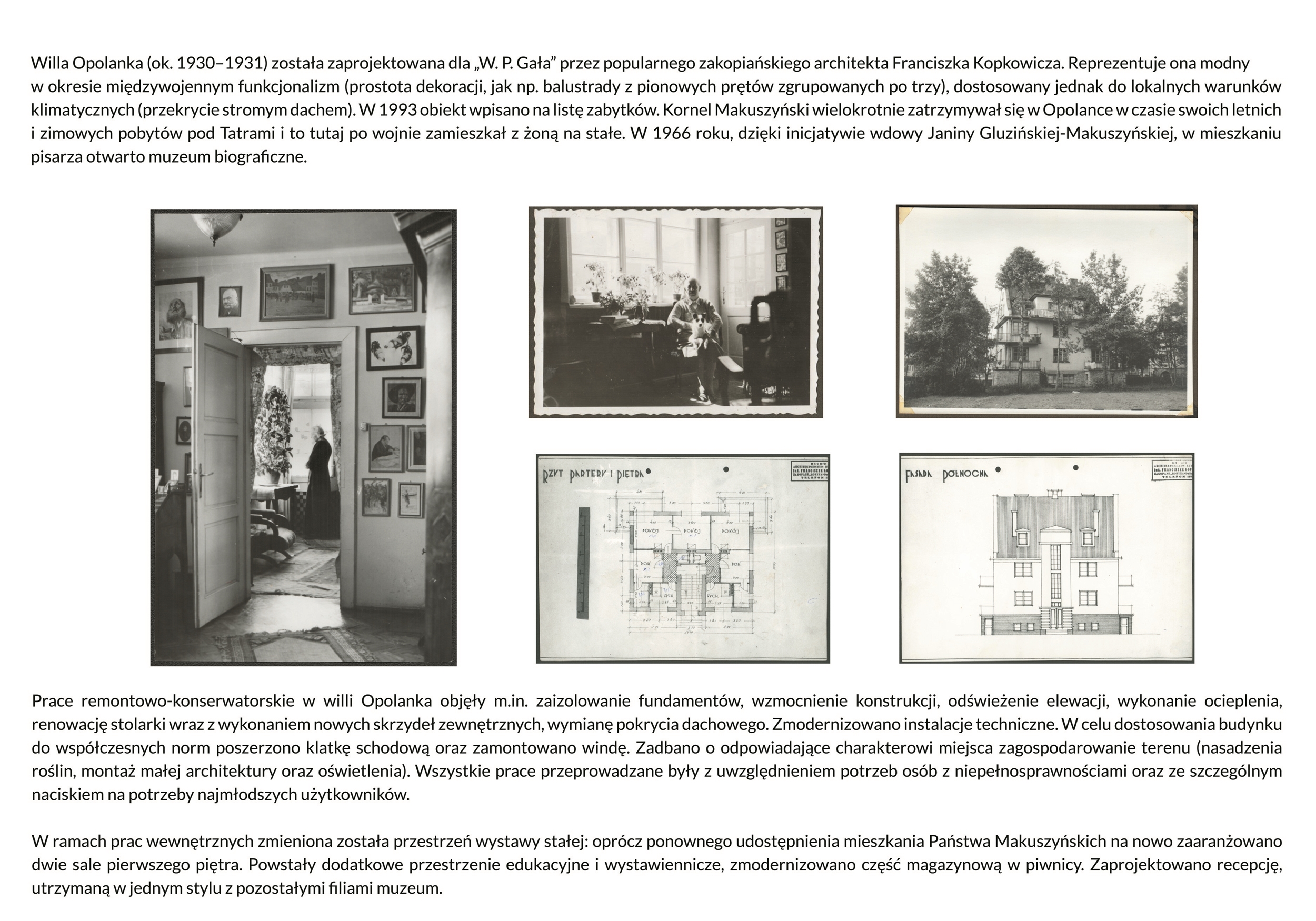 Historyczne zdjęcia i projekty willi Opolanka z informacją historyczną