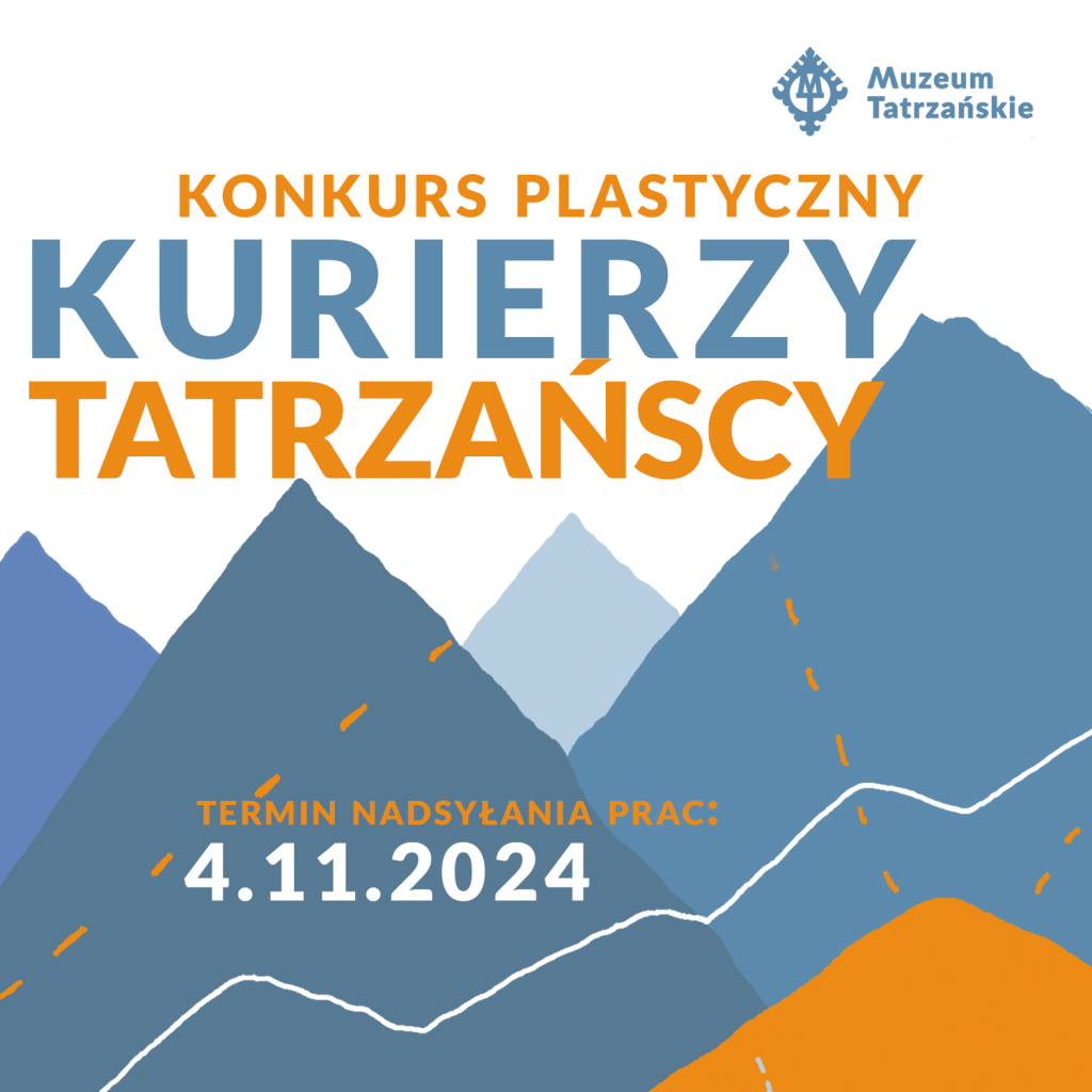 Konkurs plastyczny „Kurierzy Tatrzańscy w tle rysunek niebiesko pomarańczowych gór