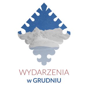 Logo Muzeum wypełnione zaśnieżonymi górami, pod spodem napis WYDARZENIA W GRUDNIU