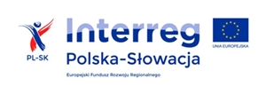 Logotyp Interreg Polska-Słowacha, flaga UE, Europejski Fundusz Rozwoju Regionalnego