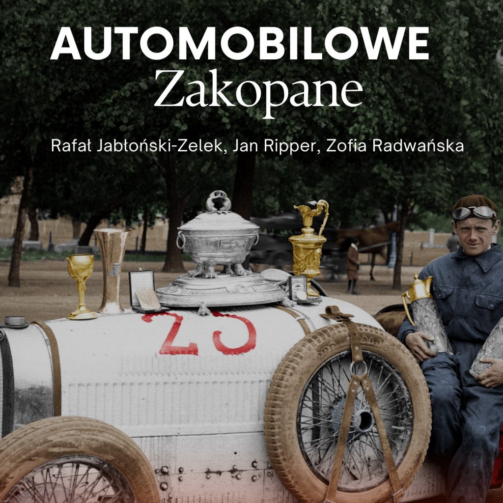 plakat z samochodem bugatti i trofeami z wyścigów tatrzańskich