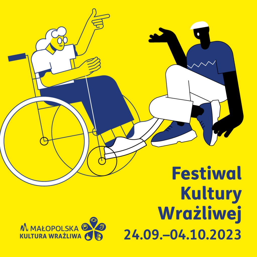 Festiwal Kultury Wrażliwej 24.09 - 04.10.2023, kolorowa grafika przedstawiająca dwie osoby