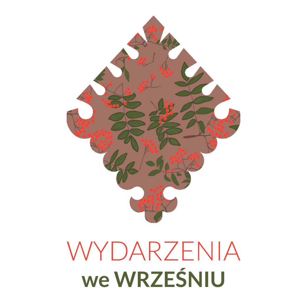 Logo Muzeum Tatrzańskiego - parzenica z jarzębiną na brązowym tle oraz napis WYDARZENIA we WRZEŚNIU