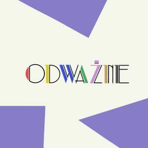 Kolorowy napis odważne i liliowe figury geometryczne