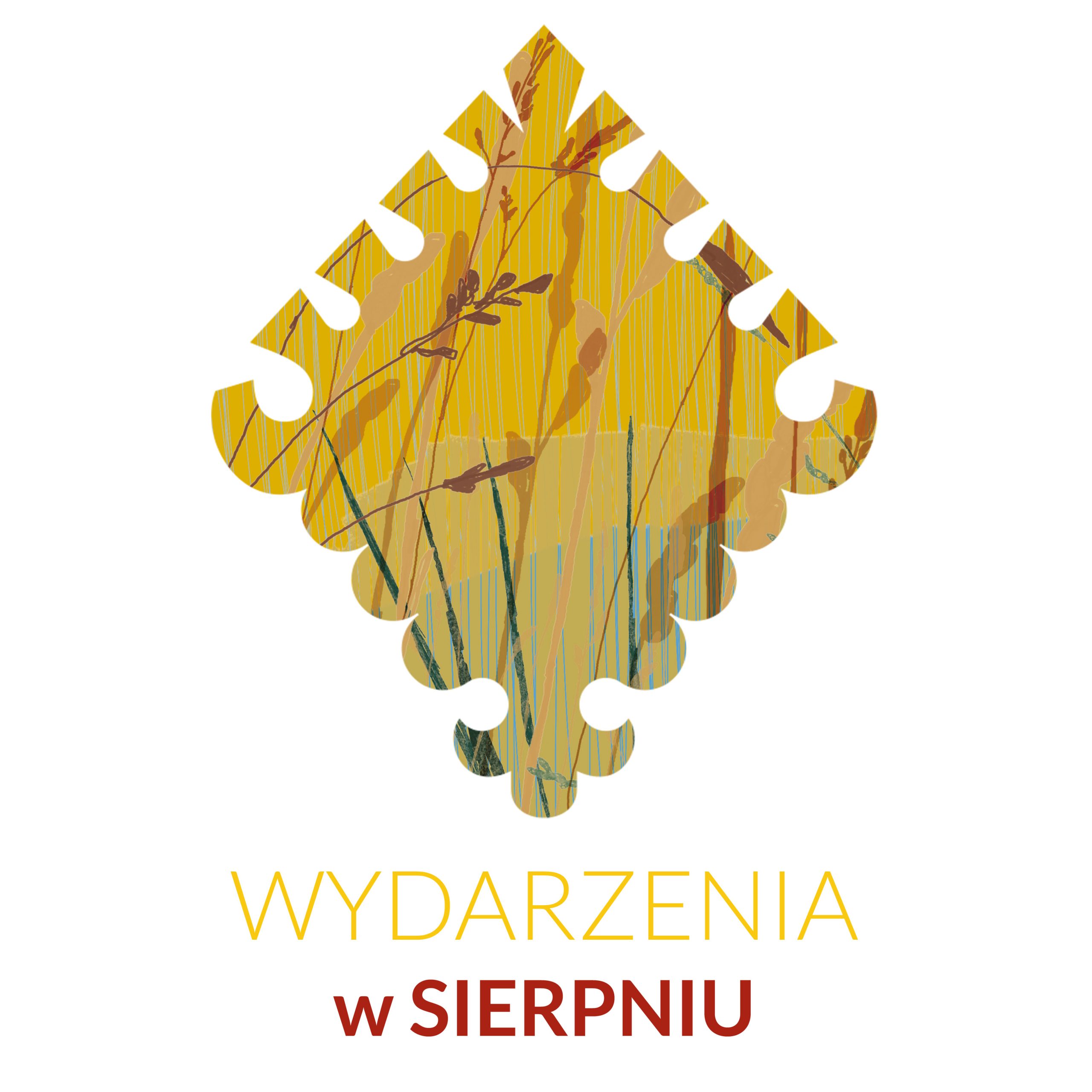 Rysunek parzenicy, a w niej brązowe kłosy na żółtym tle, pod nią podpis WYDARZENIA W SIERPNIU