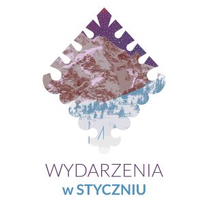 Parzenica logo z zimowym widokiem gór na dole podpis STYCZEŃ W MUZEUM TATRZAŃSKIM
