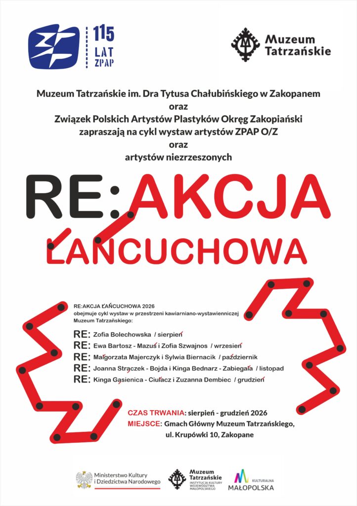 Wystawa jest pierwszą odsłoną cyklu RE:AKCJA ŁAŃCUCHOWA 2026, realizowanego przez Związek Polskich Artystów Plastyków Okręg Zakopiański w przestrzeni Muzeum Tatrzańskiego. Kolejne wystawy w ramach cyklu: wrzesień – Ewa Bartosz-Mazuś i Zofia Szwajnos październik – Małgorzata Majerczyk i Sylwia Biernacik listopad – Joanna Strączek-Bojda i Kinga Bednarz-Zabiegała grudzień – Kinga Gąsienica-Ciułacz i Zuzanna Dembiec. Wystawę można oglądać od 8 do 31 sierpnia 2026 r. w Gmachu Głównym Muzeum Tatrzańskiego, ul. Krupówki 10.
